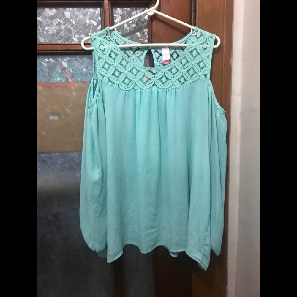 Off the shoulder teal blouse